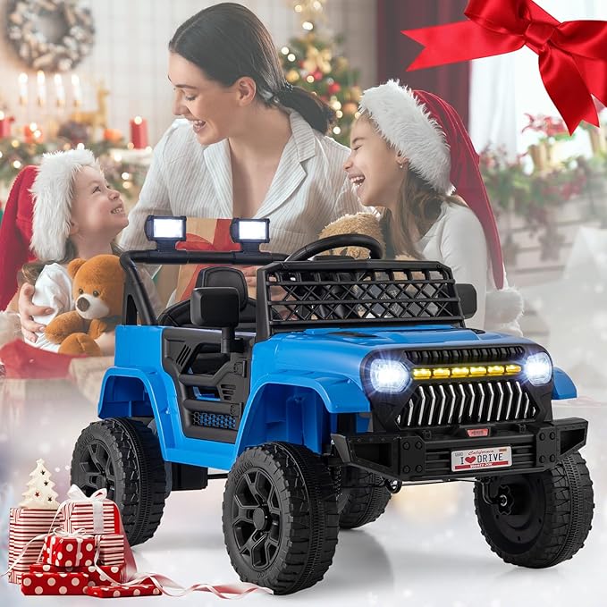 Costzon Kids Ride On Truck, 12V Battery Powered Electric Vehicles w/Remote Control, Spring Suspensions, 3 Speeds, Music, Lights, Wireless Connection, Ride on Car for Boys & Girls 3+ (Navy Blue)
