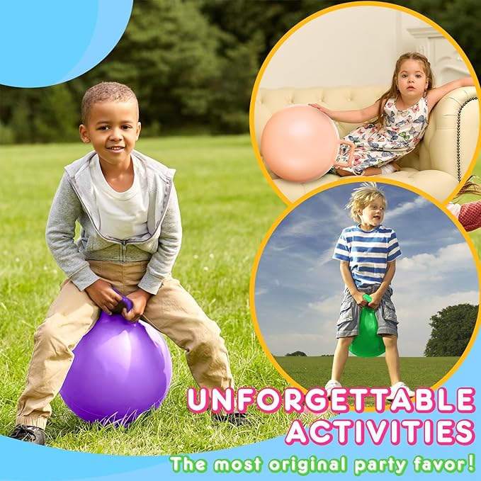 Lewtemi 6 Pcs Hopper Ball Carnival Outdoor Games 22 Inch Jumping Hopping Inflatable Bouncing Ball with Handle and Air Pump for Kids Sport Exercise(Light Colors)