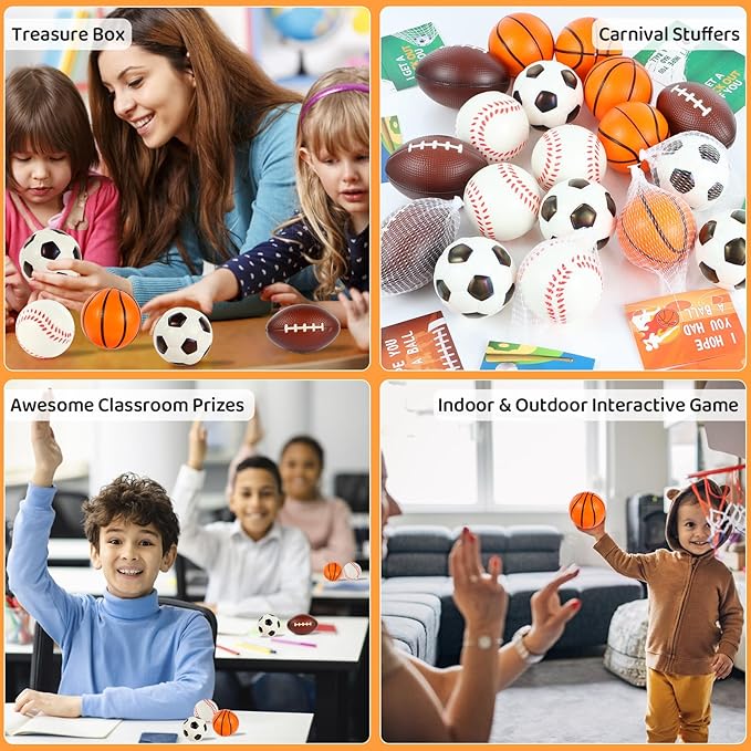 LiYiQ 24Pcs 2.36 Inch Sports Stress Balls Sports Party Favors Basketball Soccer Football Baseball Party Favors Stress Ball for Kids Classroom Exchange