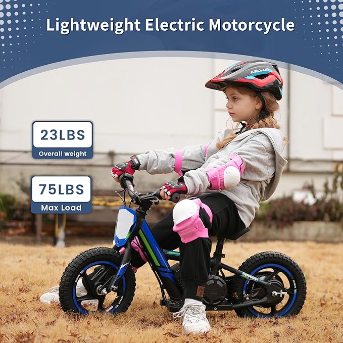 Lightweight Electric Dirt Bike for Kids,170W Racing Motorcycle for Ages 3-6, Detachable Battery, Adjustable Seat, Safe Speeds Up to 10 MPH, Mini Motocross Bike 12" Off Road Tires, Blue