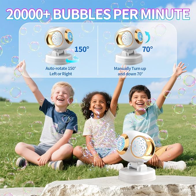 BOMOCO Bubble Machine Battery Operated Durable Bubble Blower Machine Automatic Bubble Machines for Kids Toddlers Parties Wedding Birthday Summer Outdoor Indoor Beach Halloween Favors, White