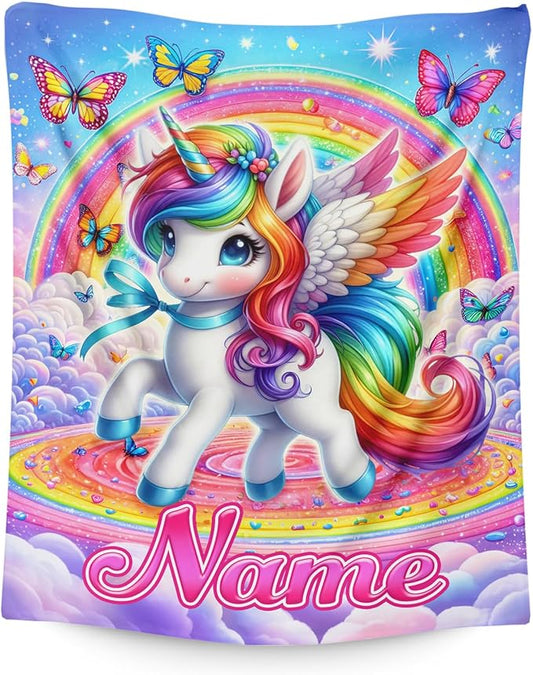 Unicorn Gifts for Girls Women Adults, Personalized Kids Blankets for Birthday Christmas Decor, 80x60 Inches Plush Lightweight Rainbow Unicorn Throws for Bedding Home Room