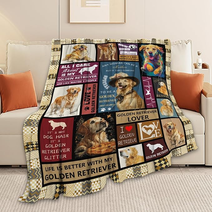 Golden Retriever Throw Blanket Golden Retriever Puppy Stuff Gifts for Dog Lover Kids Girls Boys Adults Women Men Soft Cozy Warm Plush Fluffy Fuzzy Fleece Blanket Decor 60''X80''