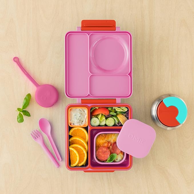 OmieBox Silicone Leakproof Snack Containers To Go, Food Storage Containers with Lid, School Lunch Bento Container - BPA Free, Airtight, Dishwasher and Freezer Safe, Oven Safe - 9.4 ounces (Pink)