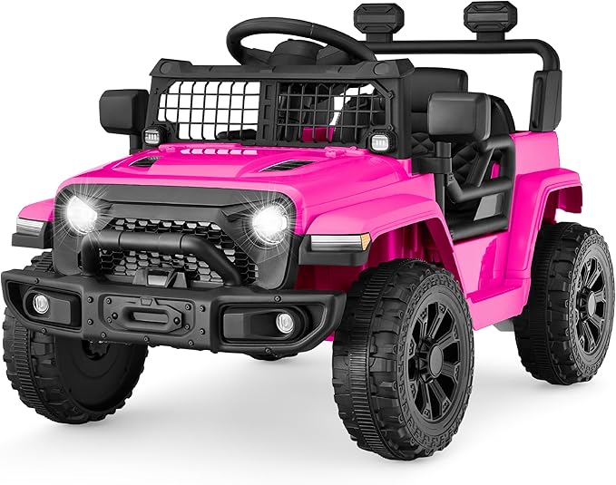 Best Choice Products 6V Kids Ride On Toy, Mini Truck, Electric Play Car w/Parent Remote Control, 4-Wheel Suspension, LED Lights, 2 Speeds, Functional Horn, 3.1MPH Max Speed - Hot Pink