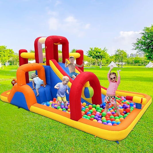 Bounce House with Slide and Obstacle Course for Kids 3-8 - Bounce, Climb, Slide, Boxing Ball, Small Climb&Slide for Indoor Outdoor Kids Party, Optional Water Slide & Pool for Summer Fun