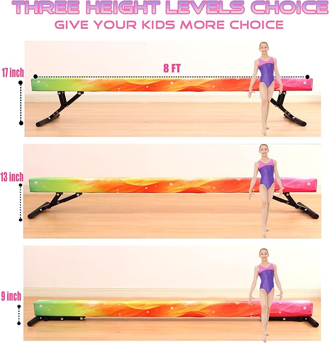 Adjustable Balance Beam 8 ft Gymnastic Beam Adjustable Height for Kids and Teenage of All Gymnastic Levels, Gymnastic Training Beam Gymnastic Equipment for Athlete Home and Gym Club Use