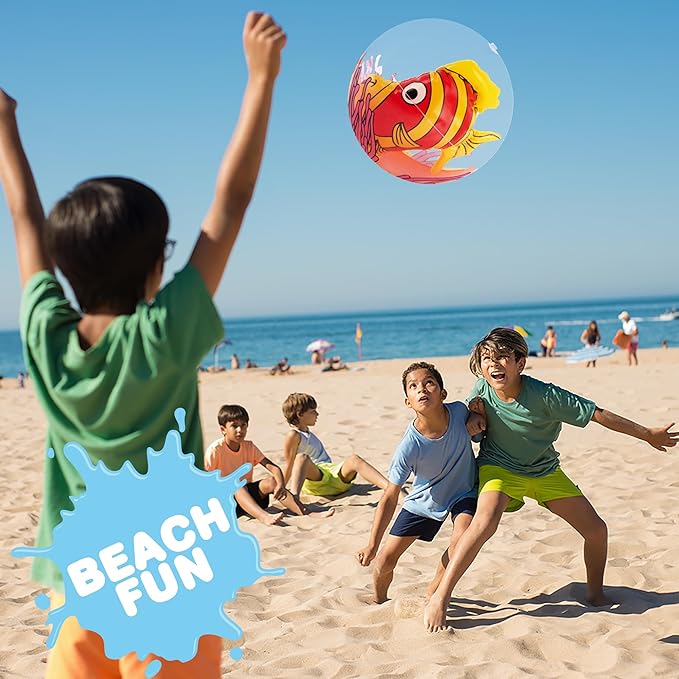ArtCreativity 3D Fish Beach Balls for Kids, Set of 3, Clear Balls with Colorful Fish Inside, Inflatable Swimming Pool Toys and Aquatic Party Decorations, Underwater Party Supplies and Favors