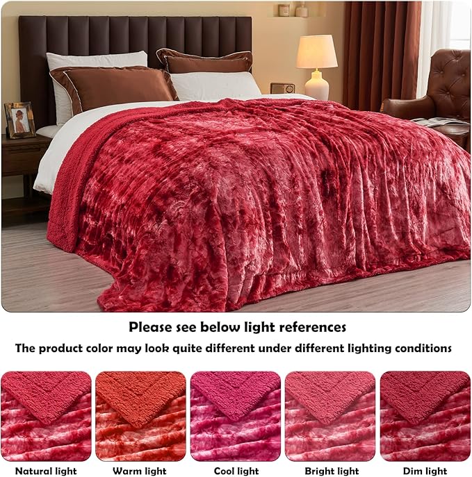 NEWCOSPLAY Super Soft Faux Fur Blanket Twin Size Tie-dye Red Sherpa Fuzzy Plush Warm Blanket for Sofa Bed (Tie-dye Red, Twin(60"x80"))