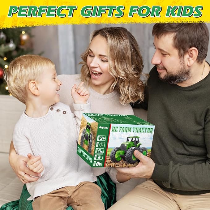 Remote Control Tractor Toys for Kids 3-5, Light Up Monster Trucks Toy for Boys 3,4,5,6,7 Year Old, Toddlers RC Farm Vehicle Toys for Ages 3-7 Years Old, Ideal Birthday Toys Gift for Boys Girls