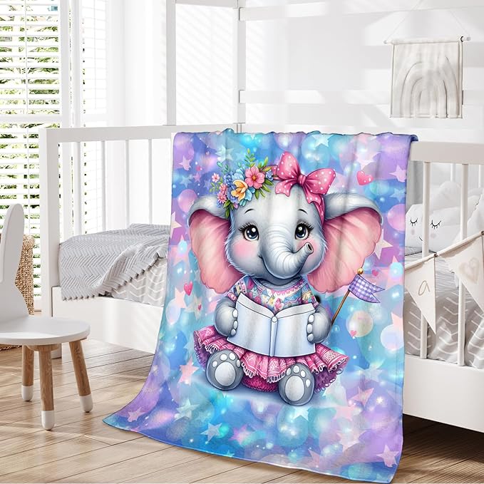 Kids Blanket for Girls Elephant Blankets Elephant Theme Gift, Cute Cozy Soft 60 x 50 Inches Flannel Throws for Bed Travel Sofa Living Room Decor