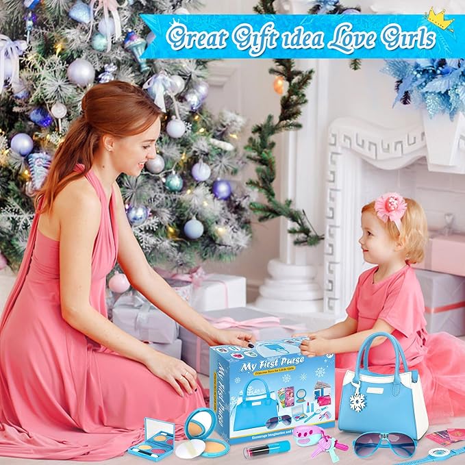Officygnet Toddler Purse for Girls, Princess Makeup Play Girl Toys for 3 4 5 6 7 8 Years Old, Birthday Gift for Girls Age 3-5 4-6 6-8, Play Purse with Accessories, Kids Toy Purse for Little Girl