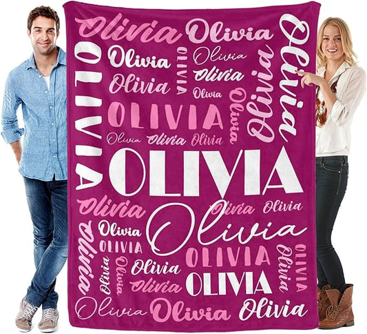 Name Blanket Personalized Blanket for Adult Kids Flannel Customize Throw Blanket Custom (Color 30, 50 x 60 Inches)