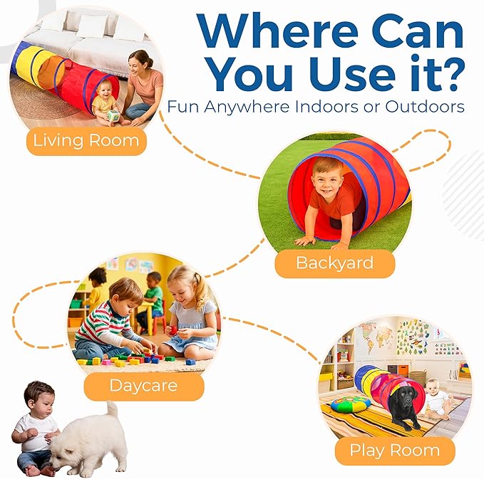 Toddler Play Tunnel – Sensory Crawl Tunnel Tent for Kids, Pop Up Indoor Outdoor Toy Tunnel for Toddlers, Rainbow Play Tent for Boys & Girls (Foldable 6 ft Tunnel)