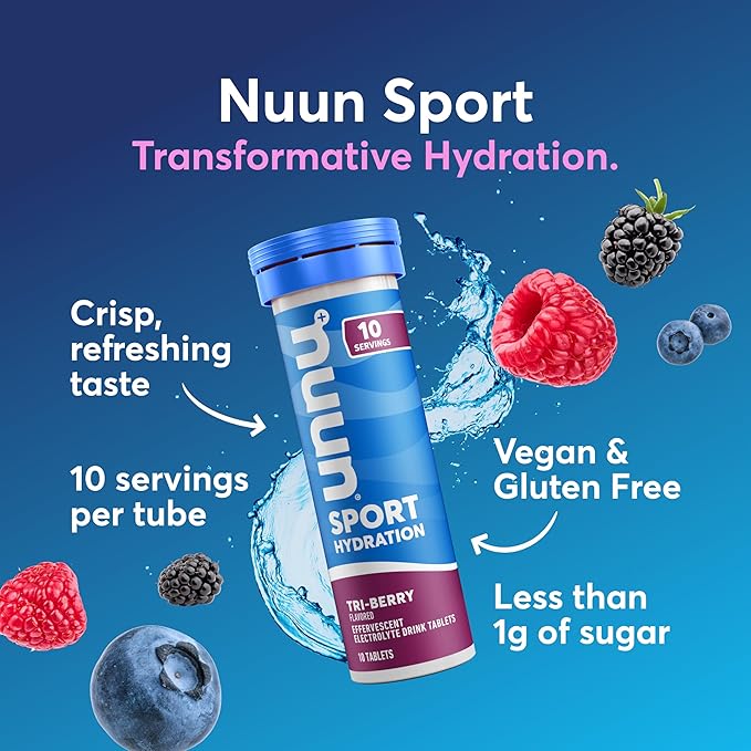 Nuun Sport Electrolyte Tablets with Magnesium, Calcium, Potassium, Chloride & Sodium, Gluten Free & Vegan, Tri-Berry, 8 Pack (80 Servings Total)