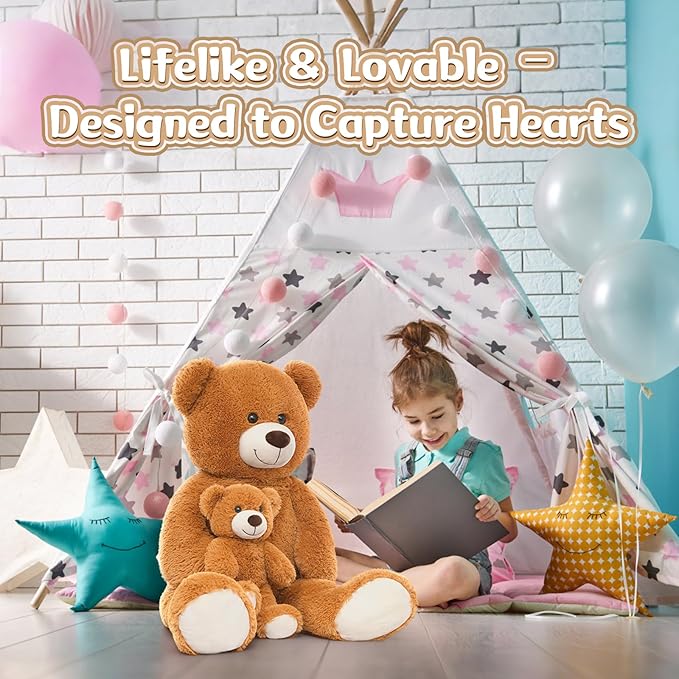 MorisMos Mom and Baby Giant Teddy Bear, 39inch Soft Large Teddy Bears Stuffed Animal Plush for Baby Shower, Brown