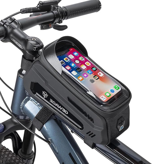 GEWAGE Bike Front Frame Bag with Phone Holder - Top Tube & Handlebar Bags for Mountain & Road Bikes