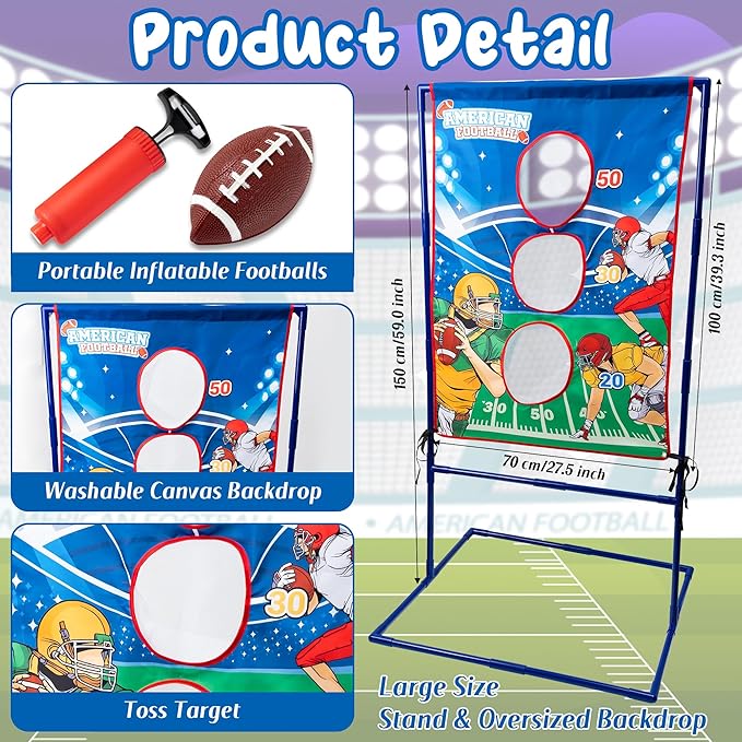 Football Toss Target Game for Kids - Inflatable Throwing Toy with 4 Footballs & Scoreboard | Indoor Outdoor Sports Gift for Boys Girls Ages 5-12（Portable, Easy Setup）