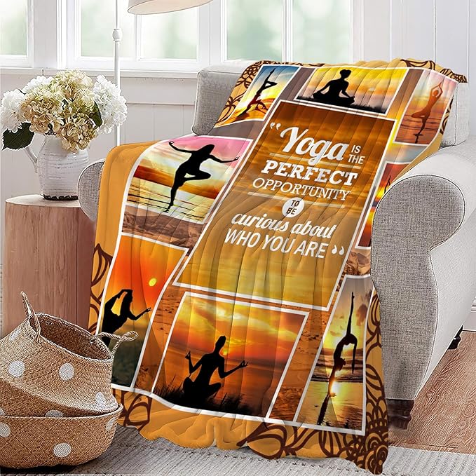 Yoga Sport Blanket - Ultra Soft Cozy Fleece Yoga Meditation Throw Blanket - Fuzzy Plush Bedding Blankets for Kids, Teens, Adults, Girls, Boys, Women, Men - 80"x60"