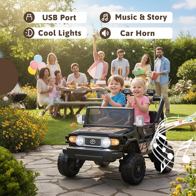 24V Ride on Toys for Kids, Licensed Toyota FJ, 2 Seater Ride on Car with Remote Control, Electric Car w/ 4-Wheeler Suspension, Led Light, Music, USB, Electric Vehicle for Age 3-8, Camouflage