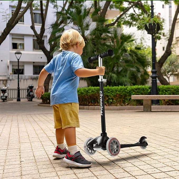 Kids Scooter, Children and Toddler 3 Wheel Kick Scooter for Boys & Girls Ages 2-5, LED Lighted Wheels and 3 Adjustable Height Handlebars, Lean-to-Steer