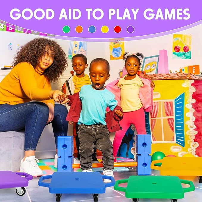 Deekin 12 Pcs Scooter Boards with Handles Bulk for Kids, Plastic Floor Sitting Scooter for Kids Children Gym Indoor Outdoor Activities Play and Daycare Supplies (Macaron Colors)