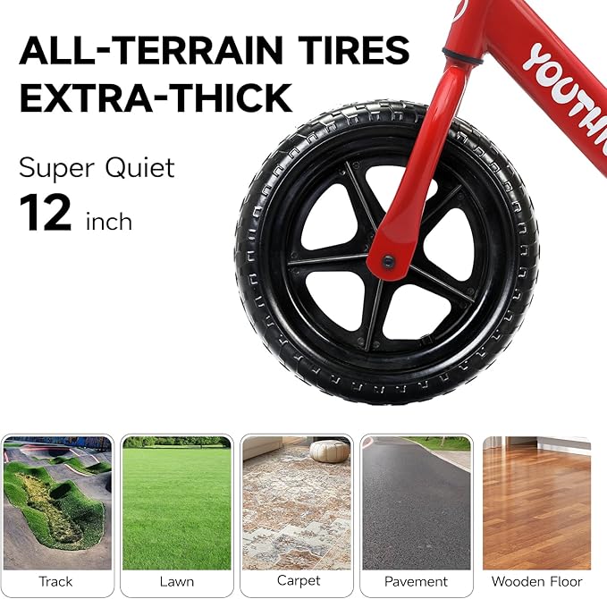 12 Inch Toddler Balance Bike for 1-3 Year Olds, No-Pedal Bike with Tool-Free Adjustable Seat, Quick Assembly, Gift for 1-3 Year Old Boys & Girls with Customizable Plate