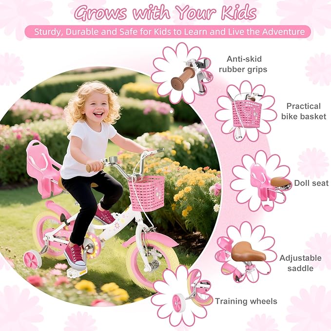 XJD Girls Bike for Toddlers and Kids Ages 2-12 Years Old,12 14 16 Inch Kids Bike with Training Wheels & Basket