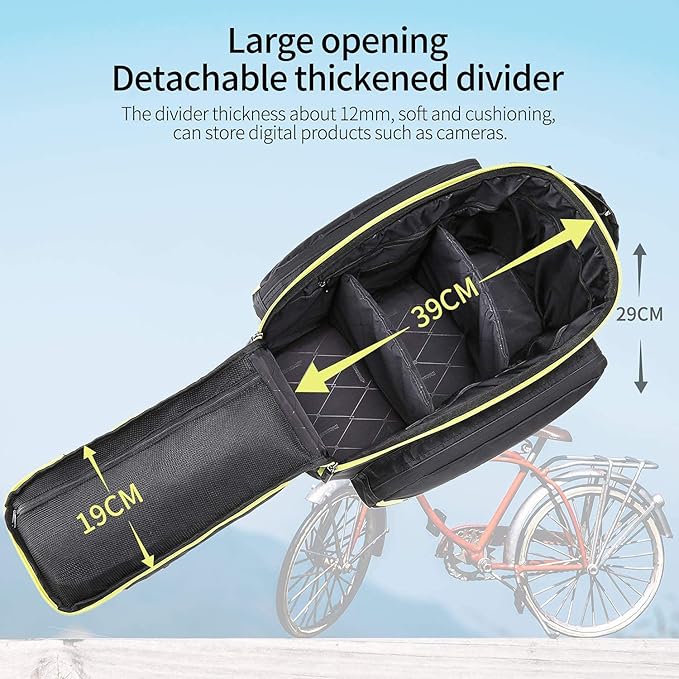 HUNTVP Bike Trunk Bag Bike Rear Seat Bag Waterproof Bike Pannier Bag 17L for Bicycle Cargo Rack Saddle Bag Bicycle Commuter Bag Shoulder Bag Laptop Pannier Rack Bicycle Bag (Black)