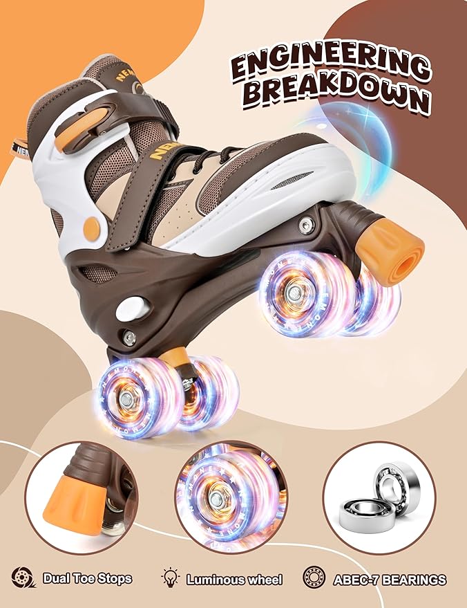 NEMONE Roller Skates for Boys Kids Ages 4-6 5-8 6-12 8-12 with 4 Sizes Adjustable Light up Wheels, Todder Beginner Rollerskates Indoor Outdoor Sports