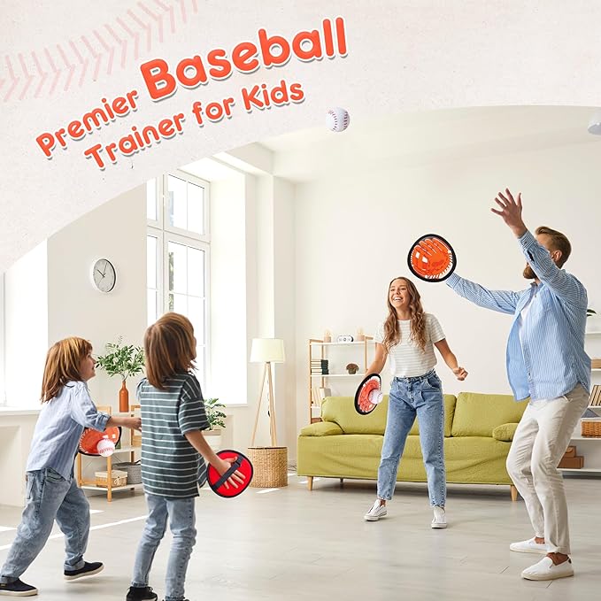 Playzap Toss and Catch Ball Set Ultra Soft Fabric Pain-Free - Family Games Christmas Stocking Stuffers Gift for Toddlers Kids Boys Girls 2-4 5-7 8-10 Yrs - Baseball Glove Toy Indoor Outdoor Yard Beach