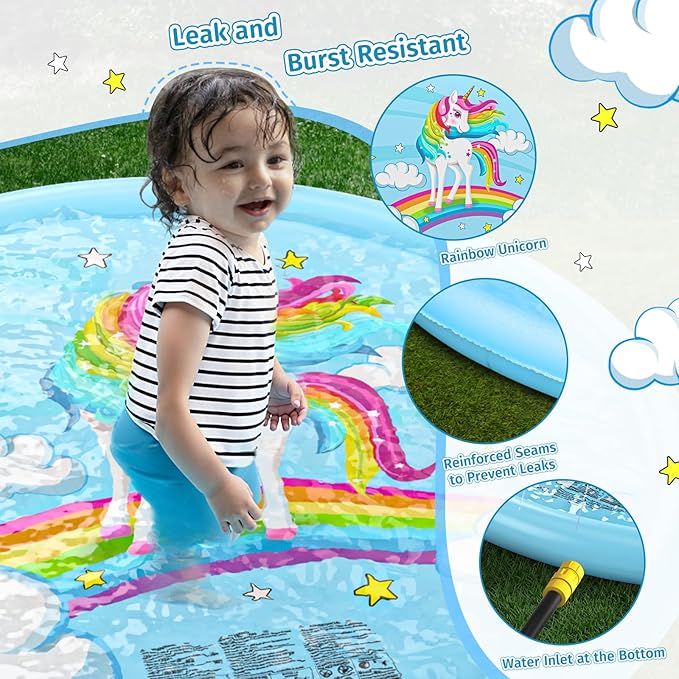 Jasonwell Splash Pad Sprinkler for Kids Splash Play Mat Outdoor Water Toys Inflatable Splash Pad Baby Toddler Pool Boys Girls Children Outside Backyard Dog Sprinkler Pool Age 1 2 3 4 5 6 7 8 9 (75'')