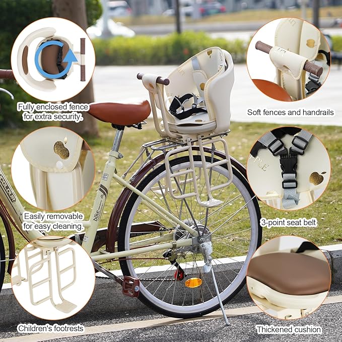 Rear Child Bike Seat,Rear Mounted Child Bike Seats,Back Mount Child Seat with Back Rest Armrest Foot Pedals,Width Adjustable Bicycle Rear Seat,Fits All Bicycle Rear Frames