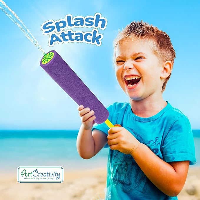 ArtCreativity Foam Water Guns for Kids - 6 Pack - Long Range Swimming Pool Noodle Water Squirter - Fun Water Blaster Fighting Game Toys - Summer Beach Party Outdoor Supplies