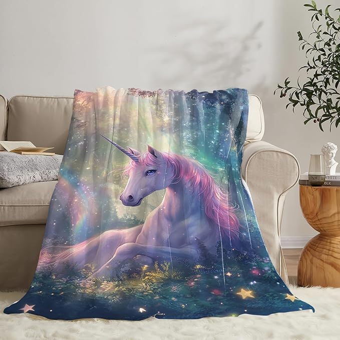 Unicorn Blanket Gifts for Girls Women Unicorn Forest Throw Blankets Cozy Plush Fleece Flannel Fuzzy for Kids Bed Decor 60"X50"