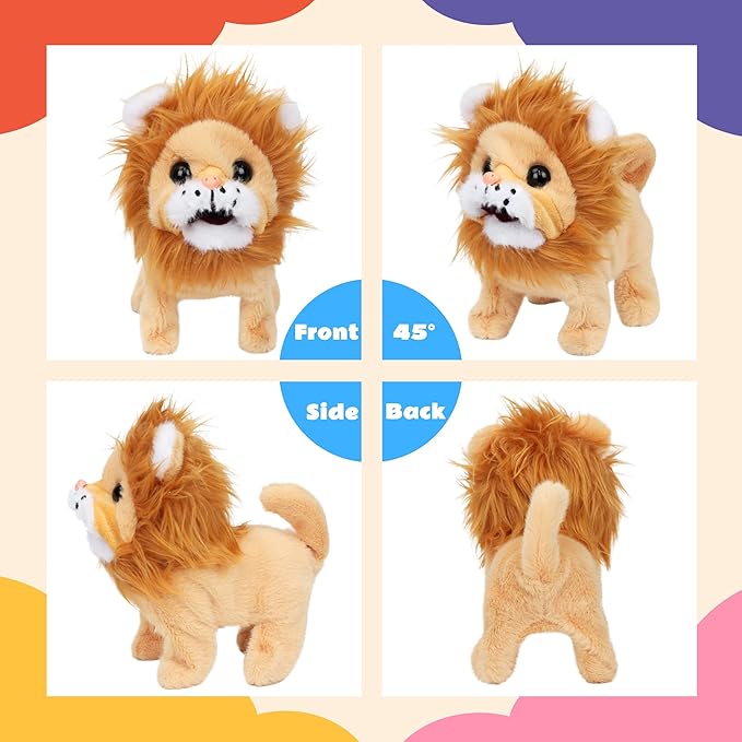 Cuteoy Walking Yellow Lion Stuffed Animal Speaking Roar Plush Electric Interactive Animated Plushies Toy for Girls Boys Birthday