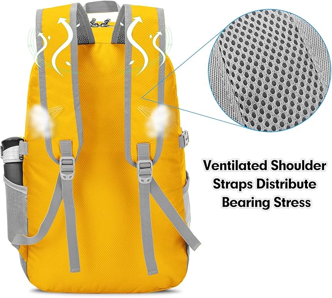 ZOMAKE Lightweight Packable Backpack - 35L Light Foldable Hiking Backpacks Water Resistant Collapsible Daypack for Travel(Yellow New)