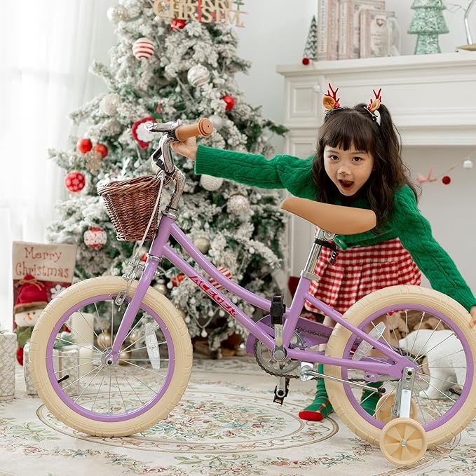 ACEGER Girls Bike with Basket, Kids Bicycle for 3-13 Years, Included Coaster Brake & Caliper Brake, 14 16 18 Inch with Training Wheels, 20 24 26 Inch with Kickstand but no Training Wheels