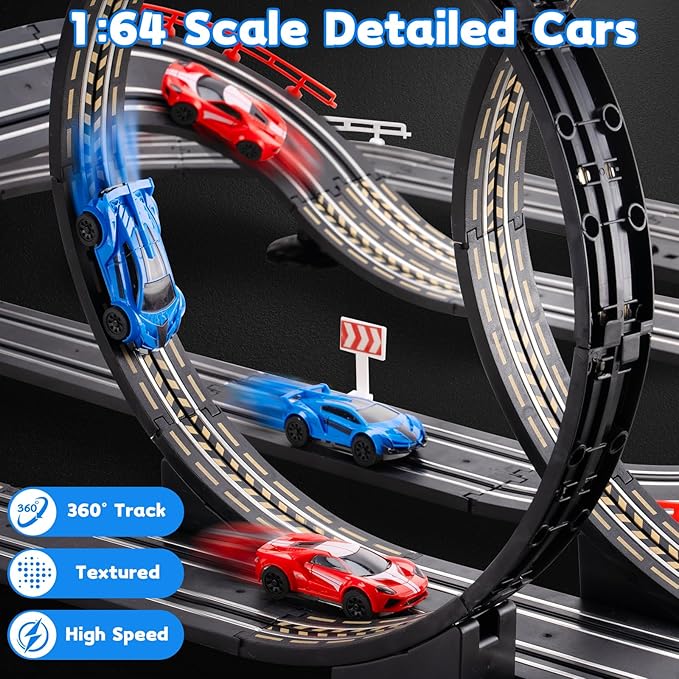 Race Track Toy Sets for Kids - Battery or Electric High-Speed 1:64 Scale Car Track Toys with 2 Controllers & 2 Slot Cars - Birthday Gifts for Boys Girls Children Age 3 4 5 6 7 8 9 10 11 12 Years Old
