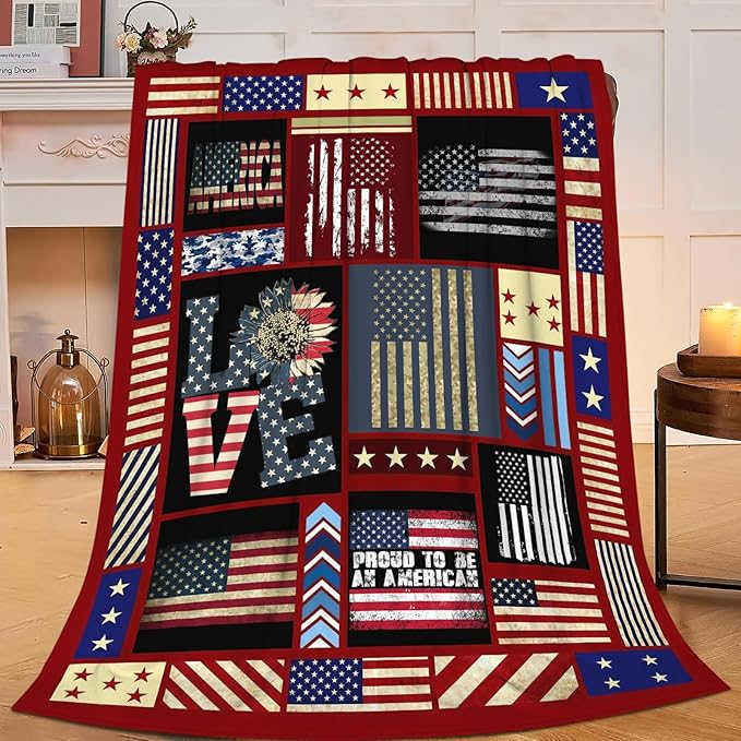 Veteran Blanket American Flag Throw Blanket Veterans Day Gifts for Men Women Adults Super Soft Cozy Plush Fluffy Fuzzy Fleece Blanket Decor 60''X80''