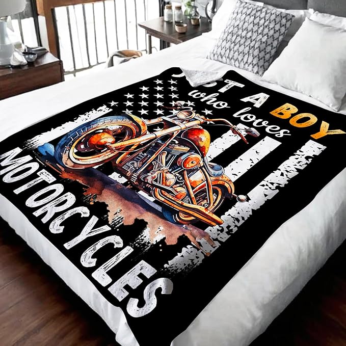Motorcycle Gifts for Boys Men - 30x40 Inches Cool Throw Blanket for Kids Motorbike Lovers Motorcycle Riders - Black Soft Fuzzy Car Blankets for Lap Couch Sofa Bed Travel