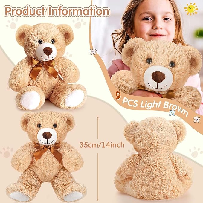 HyDren 36 Pcs 14 Inches Stuffed Bears Animals Plush Toys Bulk Soft Cute Small Shaggy Bear for Baby Shower Birthday Gifts Wedding Party Favor Decoration(Light Brown)