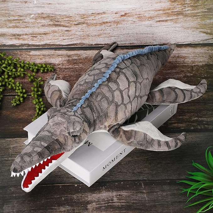 Dinosaur Plush Toy, Mosasaurus Stuffed Animal Throw Plushie Pillow Doll, Soft Grey Fluffy Friend Hugging Cushion - Present for Every Age & Occasion