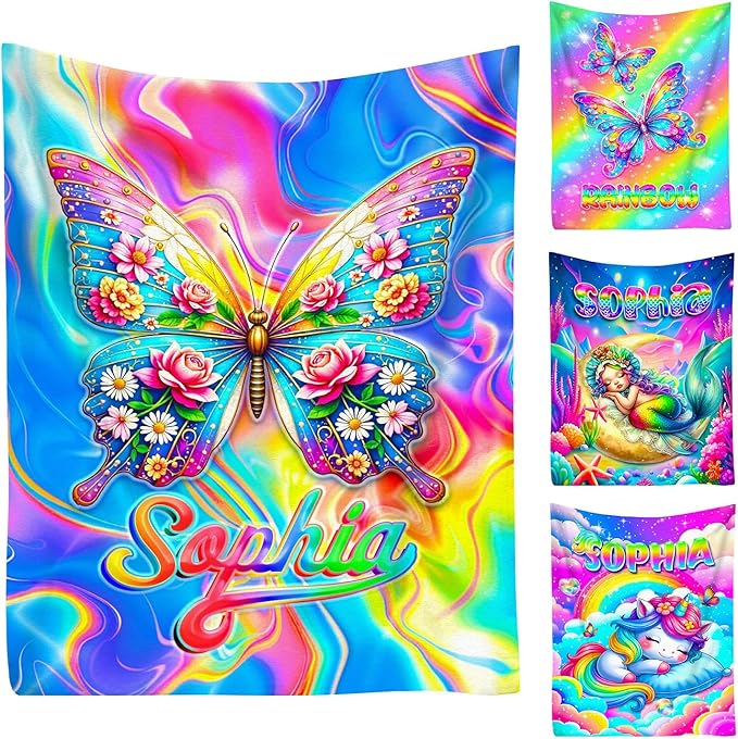 Custom Baby Girl Blanket with Name Personalized Soft Throw Blanket Gift for Newborn, Toddler, Teens to Adult for Birthday, Baby Shower, Christmas (Girl-02)