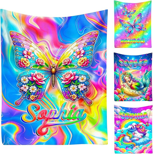 Custom Baby Girl Blanket with Name Personalized Soft Throw Blanket Gift for Newborn, Toddler, Teens to Adult for Birthday, Baby Shower, Christmas (Girl-02)