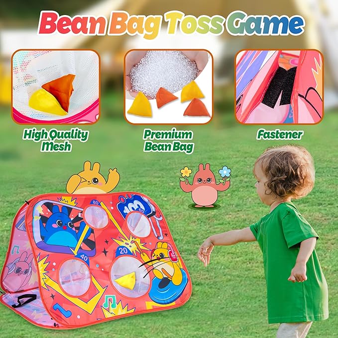 Giant 3 in 1 Bean Bag Toss Game for Kids, Toddler Outdoor Toss Toys for 2 3 4 5 6 7 8 Year Old Boys Girls, Family Party Supplies, Cornhole Party Carnival Games, Lawn Backyard Outside Birthday Gifts