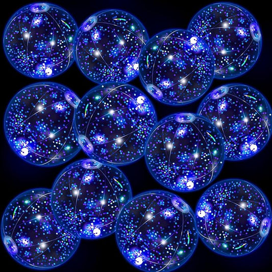 12 Pack 12 Inch Glow in The Dark LED Beach Ball Jumbo Confetti Glitters Inflatable Ball Swimming Pool for Party Pool Summer(Blue)