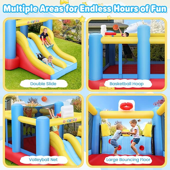 AKEYDIY Bounce House Ball Game Park, Large Bounce House for Kids 8-12, Sports Mania Bouncy House with Large Bounce Area/Dual Slides Inflatable Bouncer with Blower - Huge16ft x10ft
