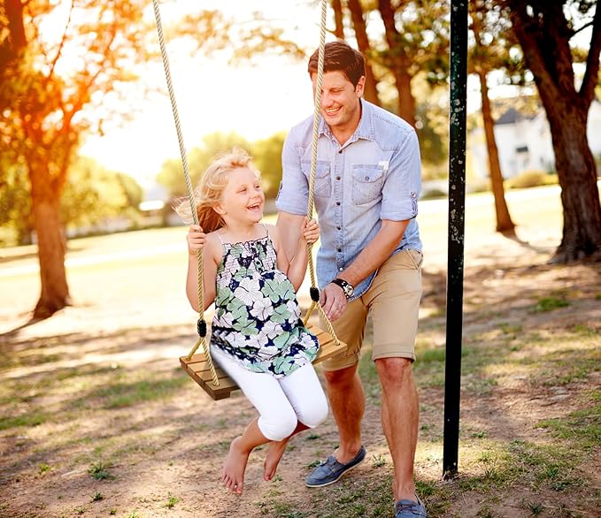 PELLOR Beech Wood Tree Swing Seat Hanging Swing Seat 16.5"x 7.9"x 0.6", Adjustable Rope Tree Swings Set for Kids Children Swings Chair Indoor and Outdoor Garden Play