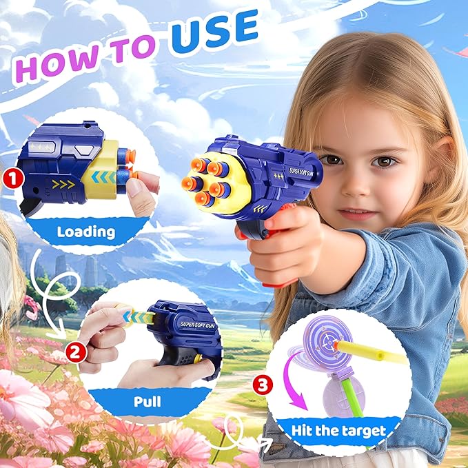 2-Player Shooting Game Toy, Foam Dart Toy Gun with Auto Reset Rotating Shooting Target, Ideal Gift for Kids Ages 6,7,8,9,10+ Pink